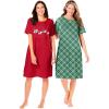 Dreams & Co. Plus Size 2-Pack Short-Sleeve Sleepshirt(Classic Red Reindeer Cat)