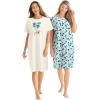 Dreams & Co. Plus Size 2-Pack Short-Sleeve Sleepshirt(Ivory Heart Paws)