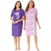 Dreams & Co. Plus Size 2-Pack Short-Sleeve Sleepshirt(Plum Burst Floral Butterfly)