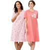 Dreams & Co. Plus Size 2-Pack Short-Sleeve Sleepshirt(Sweet Coral Bees)