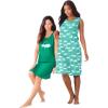 Dreams & Co. Plus Size 2-Pack Sleeveless Sleepshirt(Tropical Emerald Cat)