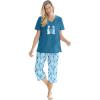 Dreams & Co. Plus Size 2-Piece Capri PJ Set(Deep Teal Cat)