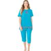 Dreams & Co. Plus Size Knit Capri Sleep Set(Capri Blue Umbrella)