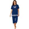 Dreams & Co. Plus Size Knit Capri Sleep Set(Evening Blue Butterfly)