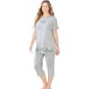Dreams & Co. Plus Size Knit Capri Sleep Set(Heather Grey Daisy)