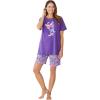 Dreams & Co. Plus Size Knit Pj Short Set(Plum Burst Floral Butterfly)