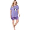 Dreams & Co. Plus Size Knit Pj Short Set(Plum Burst Penguins)