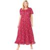 Dreams & Co. Plus Size Long Floral Print Cotton Gown(Pomegranate Flowers)