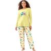 Dreams & Co. Plus Size Long Sleeve Knit PJ Set(Yellow Cats)