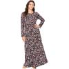 Dreams & Co. Plus Size Long-Sleeve Gown(Black Roses)