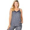Dreams & Co. Plus Size Marled Lace-Trim Sleep Tank(Evening Blue Marled)