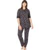 Dreams & Co. Plus Size Printed Henley PJ Set(Black Multi Floral)
