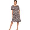 Dreams & Co. Plus Size Short Floral Print Cotton Gown(Black Roses)