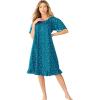 Dreams & Co. Plus Size Short Floral Print Cotton Gown(Deep Teal Ditsy)