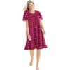 Dreams & Co. Plus Size Short Floral Print Cotton Gown(Pomegranate Flowers)