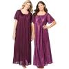 Only Necessities Plus Size 2-Pack Long Silky Gown(Dark Berry Animal)