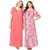 Only Necessities Plus Size 2-Pack Long Silky Gown(Sweet Coral Flower)