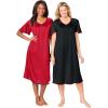 Only Necessities Plus Size 2-Pack Short Silky Gown(Classic Red Black)