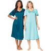 Only Necessities Plus Size 2-Pack Short Silky Gown(Deep Teal Pale Ocean)