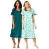 Only Necessities Plus Size 2-Pack Short Silky Gown(Iced Mint Floral)