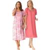 Only Necessities Plus Size 2-Pack Short Silky Gown(Sweet Coral Flower)
