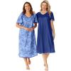 Only Necessities Plus Size 2-Pack Short Silky Gown(Ultra Blue French Blue Flower)