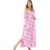 Only Necessities Plus Size Long 2-Piece Cabbage-Rose Peignoir Set(Pink Floral)