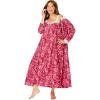 Only Necessities Plus Size Long 2-Piece Cabbage-Rose Peignoir Set(Pomegranate Floral)