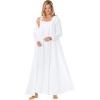 Only Necessities Plus Size Long 2-Piece Cabbage-Rose Peignoir Set(White)