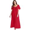 Only Necessities Plus Size Long Silky Lace-Trim Gown(Classic Red)