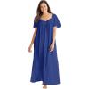 Only Necessities Plus Size Long Silky Lace-Trim Gown(Ultra Blue)