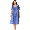 Only Necessities Plus Size Short Silky Lace-Trim Gown(French Blue Flower)
