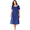 Only Necessities Plus Size Short Silky Lace-Trim Gown(Ultra Blue)
