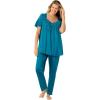 Only Necessities Plus Size Silky 2-Piece PJ Set(Deep Teal)