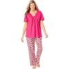 Plus Size Embroidered Short-Sleeve Sleep Top(Raspberry Sorbet)