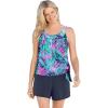 Swim 365 Women’s Plus Size 2-Piece Blouson Swim Set(Multi Palm Leaf Print)