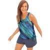 Swim 365 Women’s Plus Size 2-Piece Blouson Swim Set(Teal Diagonal Stripe)