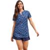 Swim 365 Women’s Plus Size Split-Neck Short Sleeve Swim Tee with Built-in Bra(Americana Galaxy Dot)