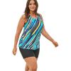 Swimsuits For All Swim 365 Women’s Plus Size Longer-Length Racerback Tankini Top(Turq Painterly Stripe)