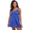 Swimsuits For All Swim 365 Women’s Plus Size Loop Strap Two-Piece Swim Dress(Blue Abstract)