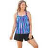 Swimsuits For All Swim 365 Women’s Plus Size Tank Overlay Swim Romper(Multi Watercolor Stripe)