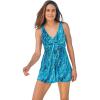 Swimsuits For All Swim 365 Women’s Plus Size Twist-Front Swim Dress(Aqua Abstract)
