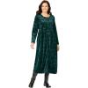 Woman Within Plus Size 21-Button Velour Dress(Emerald Green Floral Paisley)