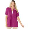Woman Within Plus Size 7-Day Layer-Look Elbow-Sleeve Tee(Raspberry)
