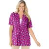 Woman Within Plus Size 7-Day Layer-Look Elbow-Sleeve Tee(Raspberry Ditsy Bouquet)