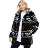 Woman Within Plus Size Faux Fur Snowflake Print Hooded Jacket(Black Snowflake Fair Isle)