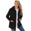 Woman Within Plus Size Flannel-Lined Denim Jacket Removable Hood Long Oversized Jean Coat(Black Twill Plaid)