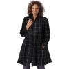 Woman Within Plus Size Fleece Swing Funnel-Neck Coat(Black Windowpane Plaid)