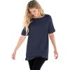 Woman Within Plus Size Perfect Cuffed Elbow-Sleeve Boat-Neck Tee(Navy)