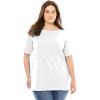 Woman Within Plus Size Perfect Cuffed Elbow-Sleeve Boat-Neck Tee(White)